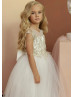 Gold Lace Ivory Tulle V Back Flower Girl Dress